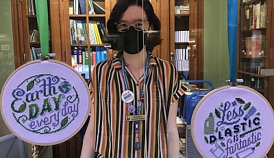 a bee on a flower in fowler yard banner